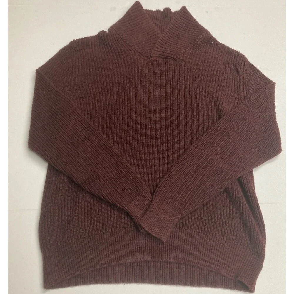 Weatherproof Men's Cotton Ribbed Knit Mock Neck Pullover Sweater Burgundy L